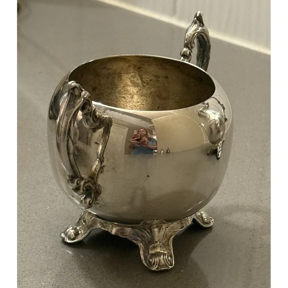 Vintage FB Rogers Silverplate Tea Coffee Pot Sugar Creamer W/ Lid Ornate Set 3